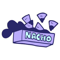 hand drawn doodle style cartoon nacho box in bright neon color