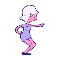 cartoon girl pointing in bright neon color