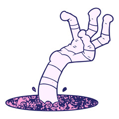 cartoon spooky monster hand in bright neon color