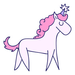 hand drawn quirky cartoon unicorn in bright neon color
