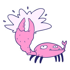 cartoon crab with big claw in bright neon color