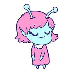 smiling alien girl cartoon in bright neon color