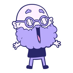 cartoon joyful man with beard in bright neon color
