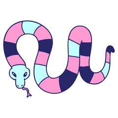 hand drawn quirky cartoon snake in bright neon color