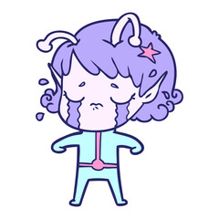 cartoon crying alien girl in bright neon color