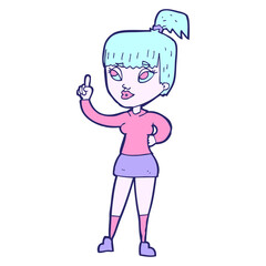 cartoon attractive girl with idea in bright neon color