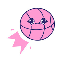 flat color retro cartoon of a basketball in bright neon color