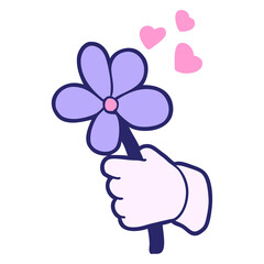 cartoon hand holding flower in bright neon color