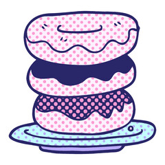 cartoon doodle plate of donuts in bright neon color