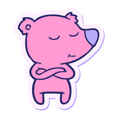 sticker of a happy cartoon bear in bright neon color