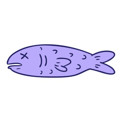 hand drawn cartoon doodle of a dead fish in bright neon color