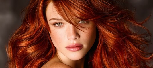 Obraz premium Dynamic Portrait Of A Stunning Redhead With Freckles, Radiant Complexion, And Voluminous Hair