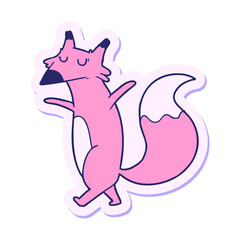 sticker of a cartoon fox in bright neon color