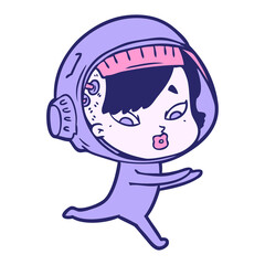 cartoon astronaut woman in bright neon color