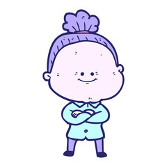 cartoon happy old woman in bright neon color