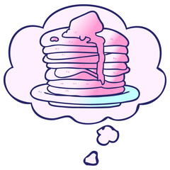 cartoon stack of pancakes with thought bubble in smooth gradient style in bright neon color