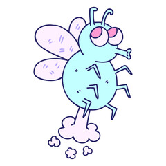 hand drawn quirky cartoon fly in bright neon color