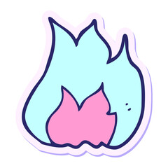 sticker of a cartoon fire symbol in bright neon color