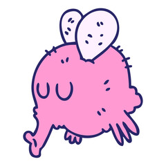 hand drawn quirky cartoon fly in bright neon color