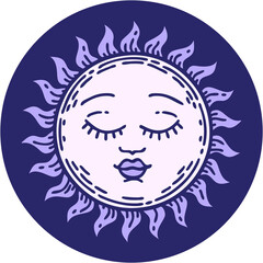 iconic tattoo style image of a sun in bright neon color