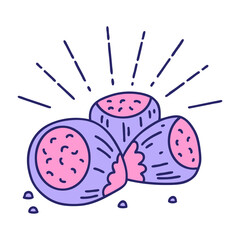 illustration of a traditional tattoo style hazelnuts in bright neon color