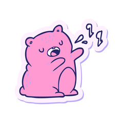 sticker of a cartoon singing bear in bright neon color