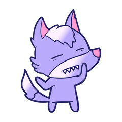 cartoon wolf showing teeth in bright neon color
