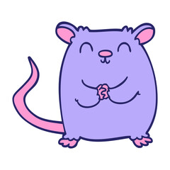 cartoon doodle happy mouse in bright neon color