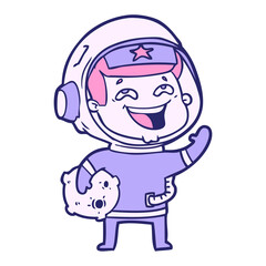 cartoon laughing astronaut in bright neon color