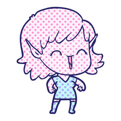 cartoon elf girl in bright neon color