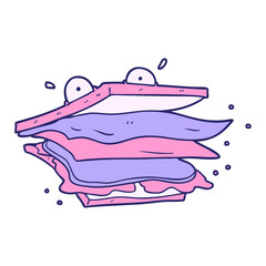 sandwich cartoon character in bright neon color