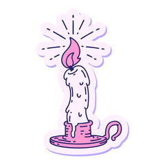 sticker of a tattoo style spooky melting candle in bright neon color