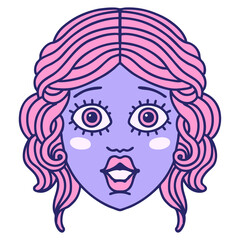 iconic tattoo style image of female face in bright neon color