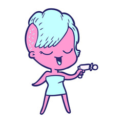 happy cartoon girl in bright neon color