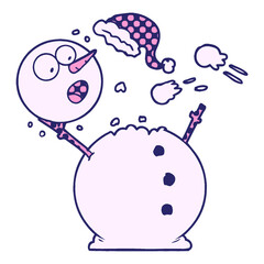 snowman in snowball fight in bright neon color