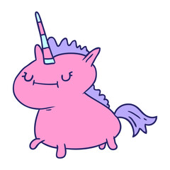 hand drawn cartoon doodle of a magical unicorn in bright neon color
