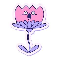 sticker of a cute cartoon flower in bright neon color