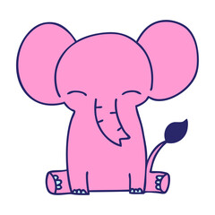hand drawn quirky cartoon elephant in bright neon color