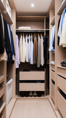 Luxurious walk-in closet design with linen storage and organized shelves