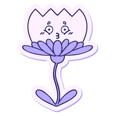 sticker of a cute cartoon flower in bright neon color