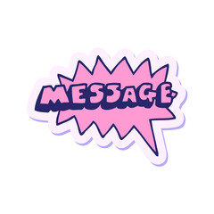 sticker of a cartoon message text in bright neon color