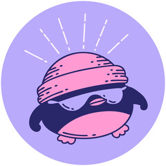 icon of a tattoo style cool robin in bright neon color