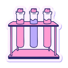 hand drawn sticker cartoon doodle of a science test tube in bright neon color
