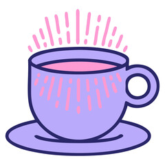 iconic tattoo style image of cup of coffee in bright neon color