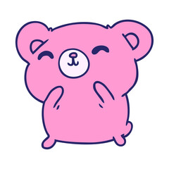 cartoon illustration kawaii cute happy bear in bright neon color