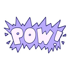 cartoon doodle word pow in bright neon color