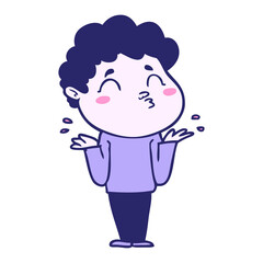 cartoon man shrugging in bright neon color