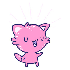 illustration of a traditional tattoo style happy cat in bright neon color