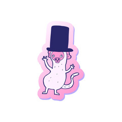 sticker of a cartoon monkey in top hat in bright neon color