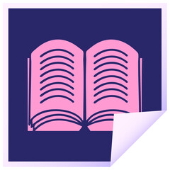square peeling sticker cartoon of a open book in bright neon color